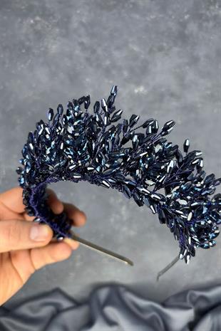 Navy Blue Elisa Design Beaded Bridal Henna Crown Hair Accessory