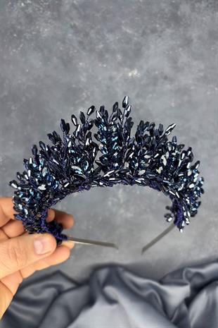 Navy Blue Elisa Design Beaded Bridal Henna Crown Hair Accessory