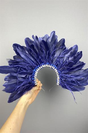 Navy Blue Enda Feathered Stone Bridal Henna Crown Accessory
