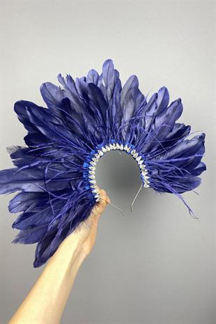 Navy Blue Enda Feathered Stone Bridal Henna Crown Accessory