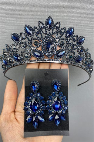 Navy Blue Bridal Henna Tiara and Earring