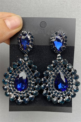 Lacivert Gelin Kına Tacı ve Küpesi