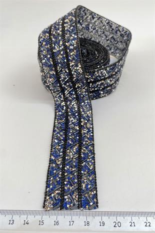 شريط مزين بالخرز من الحجر باللون الأزرق الداكن