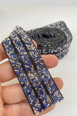 شريط مزين بالخرز من الحجر باللون الأزرق الداكن