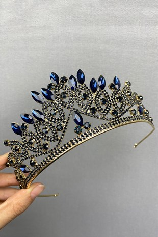 Navy Blue Gold Bridal Henna Tiara and Earrings