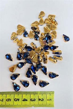 Lacivert Gold Zeminli Dikme Parlak Cam Damla Boncuk 10 Adet