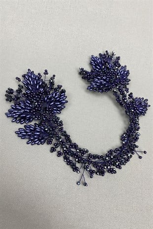 Navy Blue Helen Crystal and Pearl Bridal Henna Crown