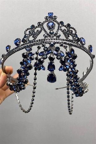 Navy Blue Hürrem Pediment Model Bridal Henna Crown