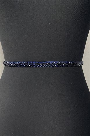 Lacivert Kristal Boncuklu Abiye Elbise Kemer Aksesuarı