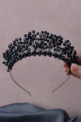 Lacivert Kristal Boncuklu Aren Gelin Kına Tacı