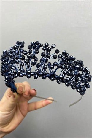 Lacivert Kristal Boncuklu Aren Gelin ve Kına Tacı