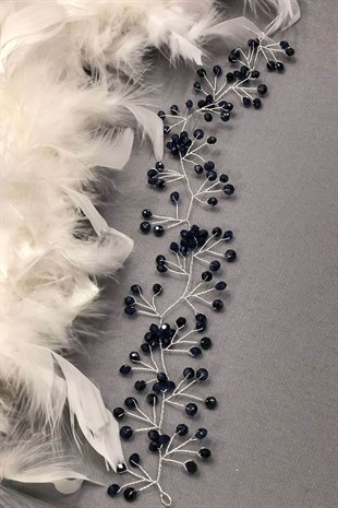 إكسسوار مطرز بالكريستال الأزرق الداكن للشعر