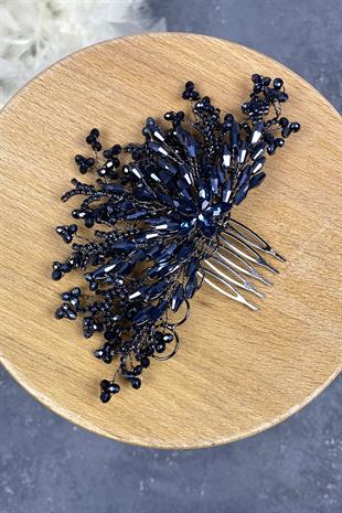 Navy Blue Crystal Embroidered Side Comb Hairclip Bridal Hair Accessory