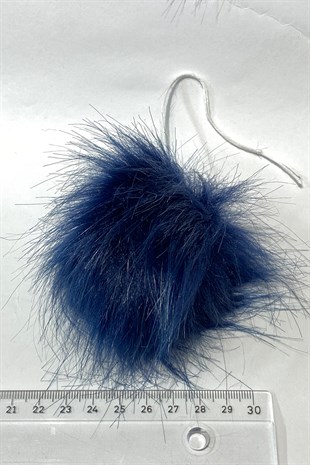 Lacivert Kürk Ponpon