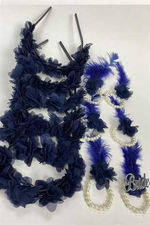 Navy Blue Laser Flower Bridesmaid Tiara and Gift Child Tiara 6 pcs
