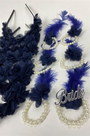Navy Blue Laser Flower Bridesmaid Tiara and Gift Child Tiara 6 pcs