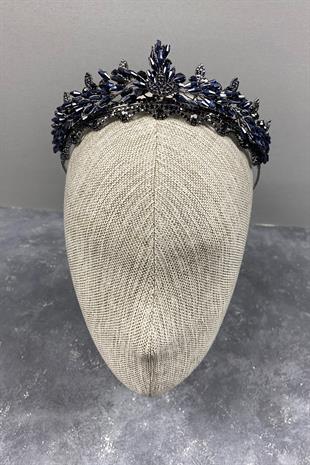 Navy Blue Lena Crystal Beaded Bridal Henna Crown