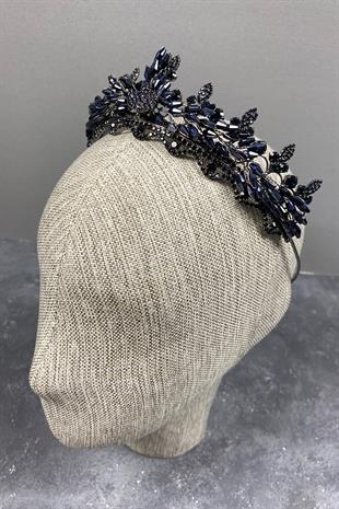 Navy Blue Lena Crystal Beaded Bridal Henna Crown