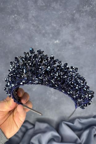 Navy Blue Livan Beaded Bridal Henna Crown Hair Accessory