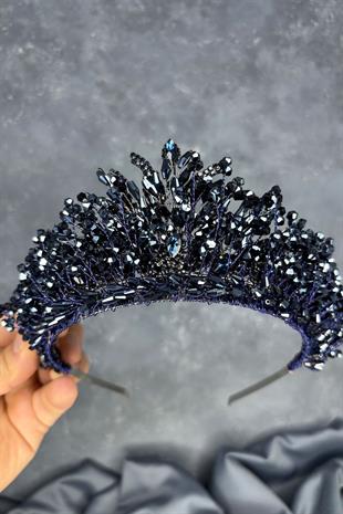 Navy Blue Livan Beaded Bridal Henna Crown Hair Accessory