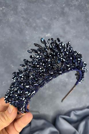 Navy Blue Livan Beaded Bridal Henna Crown Hair Accessory