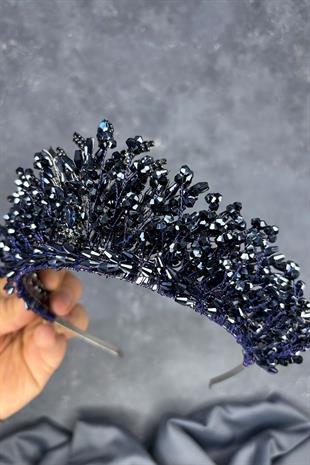 Navy Blue Livan Beaded Bridal Henna Crown Hair Accessory