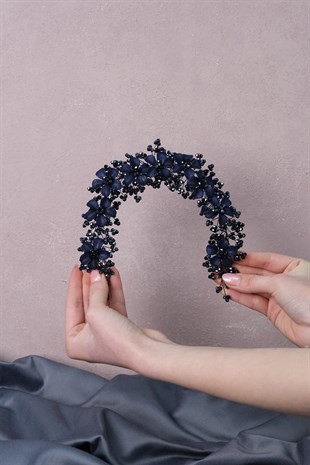 الأزرق الداكن نيدا زهرة المينا تاج الشعر وإكسسوار العمامة