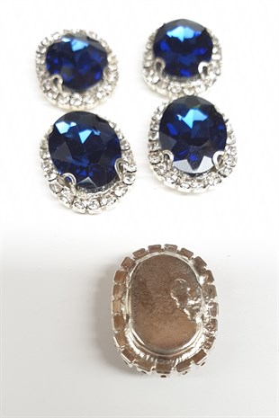 Lacivert Oval Kasalı Dikme Taş