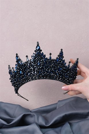 Navy Blue Paris High Dense Beaded Bridal Henna Tiara