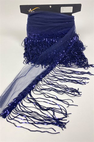 Lacivert Pul Payetli Parlak Püskül Saçak Şerit 15 cm 1 mt