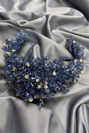 Navy Blue Rastaban Crystal Stone Henna and Bridal Crown
