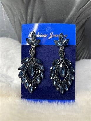 Lacivert Rengi Velesse Şık Tasarım Taşlı Abiye Gelin Kına Küpesi