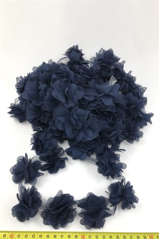 Lacivert Renk Lazer Kesim Tül Çiçek