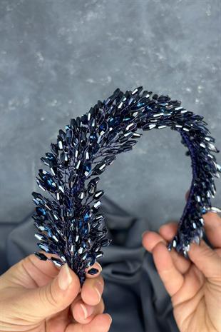 Navy Blue Salba Bridal Henna Crown and Hair Turban Accessory