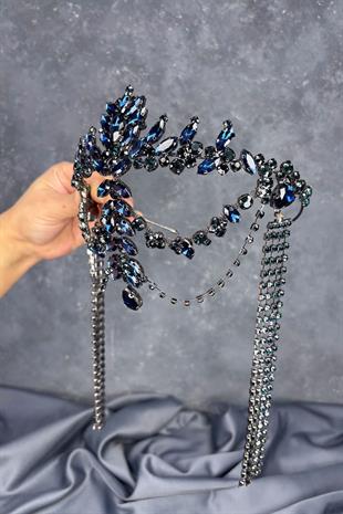 Lacivert Sallantılı Alınlık Almeda Gelin Kına Tacı