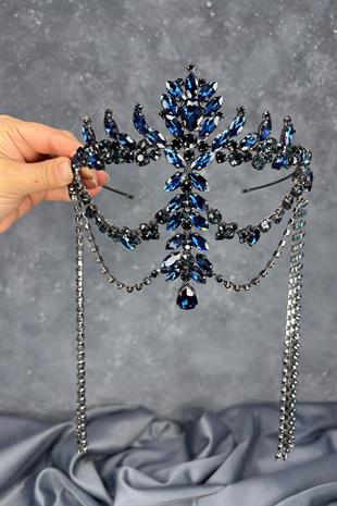 Lacivert Sallantılı Alınlık Almeda Gelin Kına Tacı