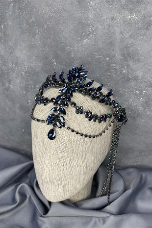 Lacivert Sallantılı Alınlık Almeda Gelin Kına Tacı