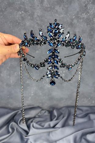 Lacivert Sallantılı Alınlık Almeda Gelin Kına Tacı