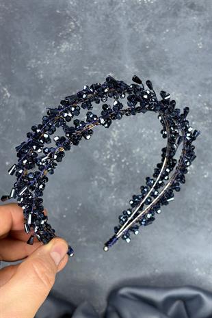 Navy Blue Saree Model Double Row Bridal Henna Crown Hair Accessory
