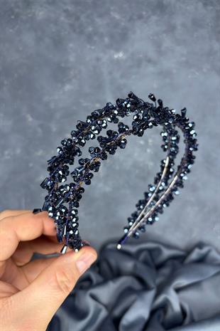 Navy Blue Saree Model Double Row Bridal Henna Crown Hair Accessory