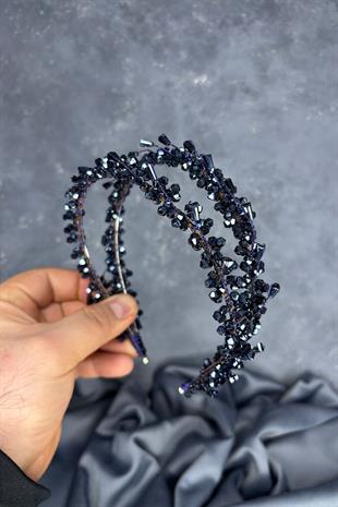 Navy Blue Saree Model Double Row Bridal Henna Crown Hair Accessory