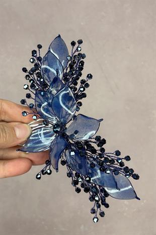 Lacivert Sedefli Özün Taraklı Gelin Saç Aksesuarı