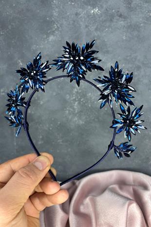 Navy Blue Star Stone Bridal Henna Crown and Bridal Hair Accessory