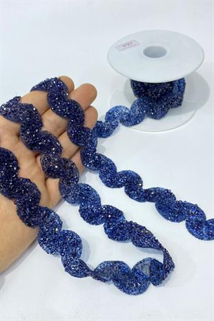 Lacivert Su Yolu Desen Ütüyle Yapışan Şerit Aplik