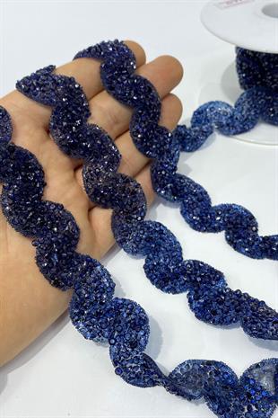 Lacivert Su Yolu Desen Ütüyle Yapışan Şerit Aplik