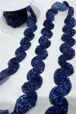 Lacivert Su Yolu Desen Ütüyle Yapışan Şerit Aplik