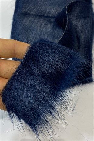 Lacivert Suni Kürk Yapay Peluş Şerit
