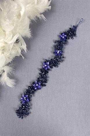 Cream Stone Floral Crystal Beaded Bridal Hair And Hijab Accessory