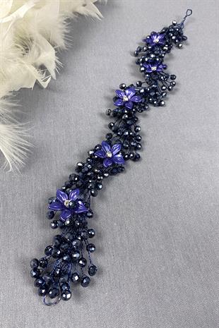 Cream Stone Floral Crystal Beaded Bridal Hair And Hijab Accessory