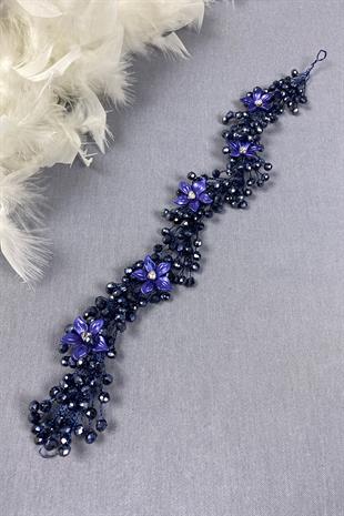 Cream Stone Floral Crystal Beaded Bridal Hair And Hijab Accessory